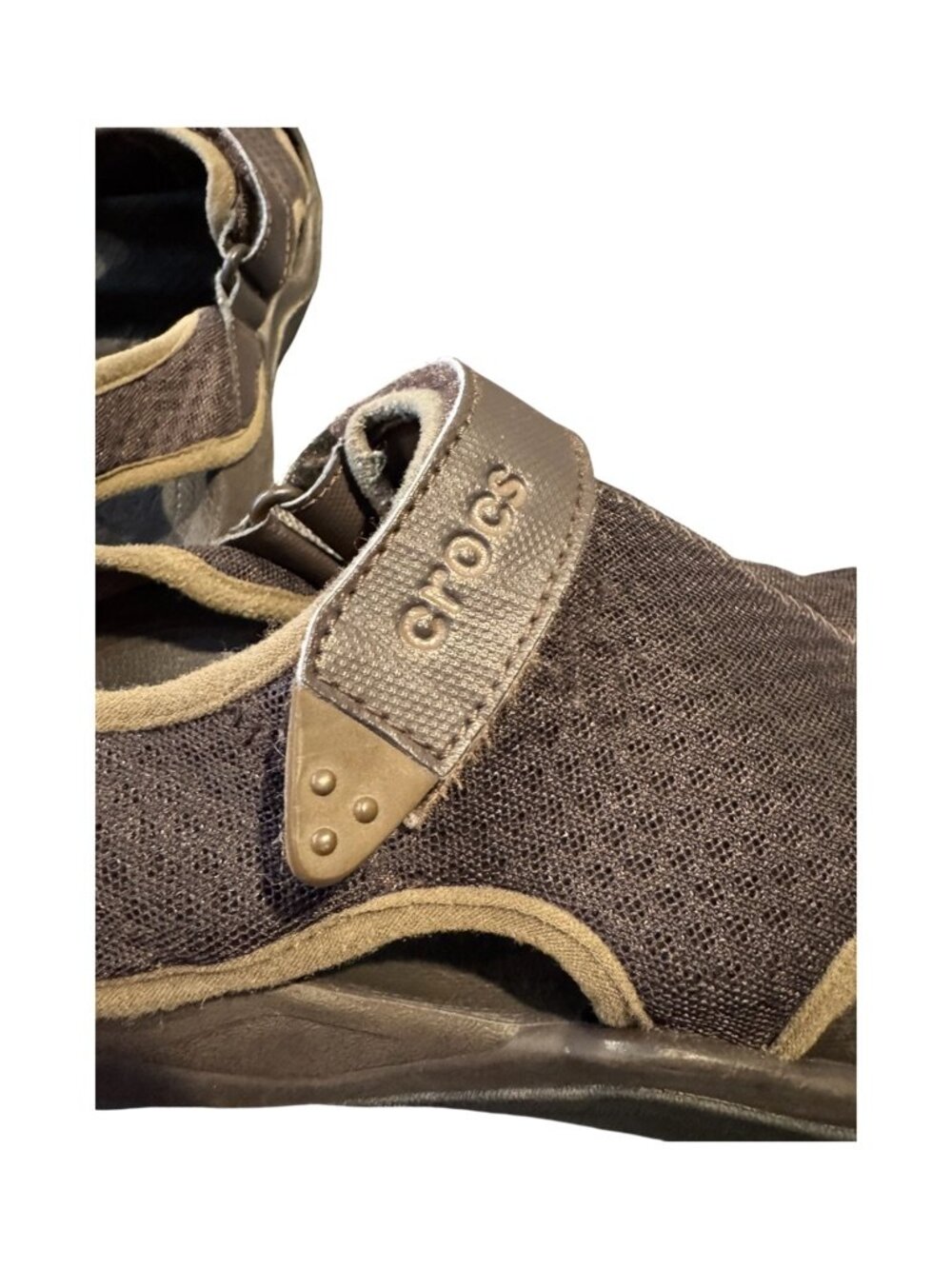 Crocs Swiftwater Mesh Fisherman Sandals Men’s Size 10 Brown Black Water Shoes - Picture 6 of 8